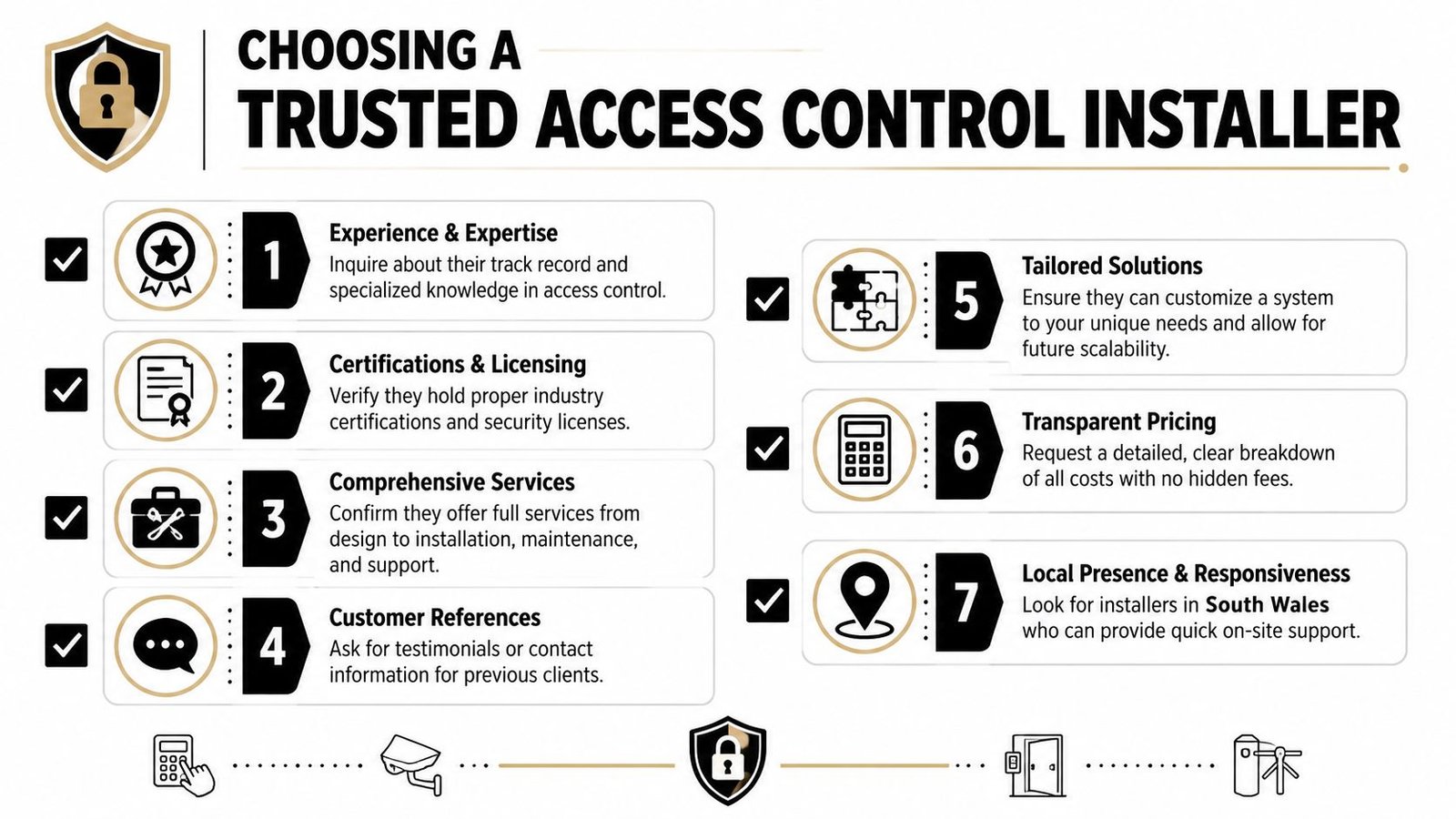 A guide listing seven essential steps to consider when choosing a trusted access control system installer.