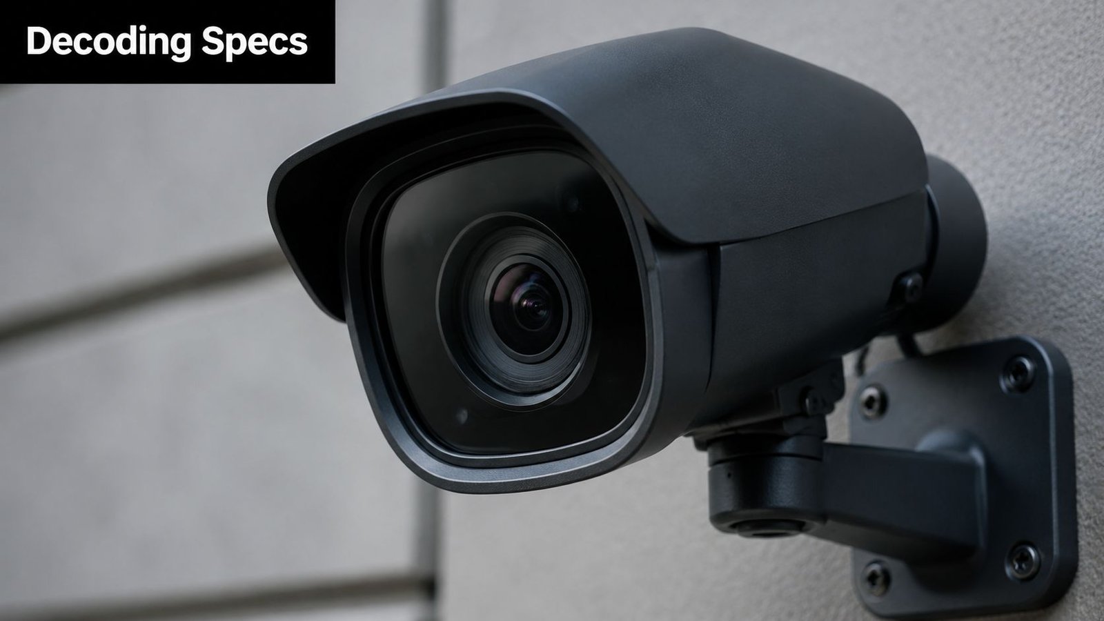 A modern black surveillance CCTV camera mounted on a textured grey wall for building security.