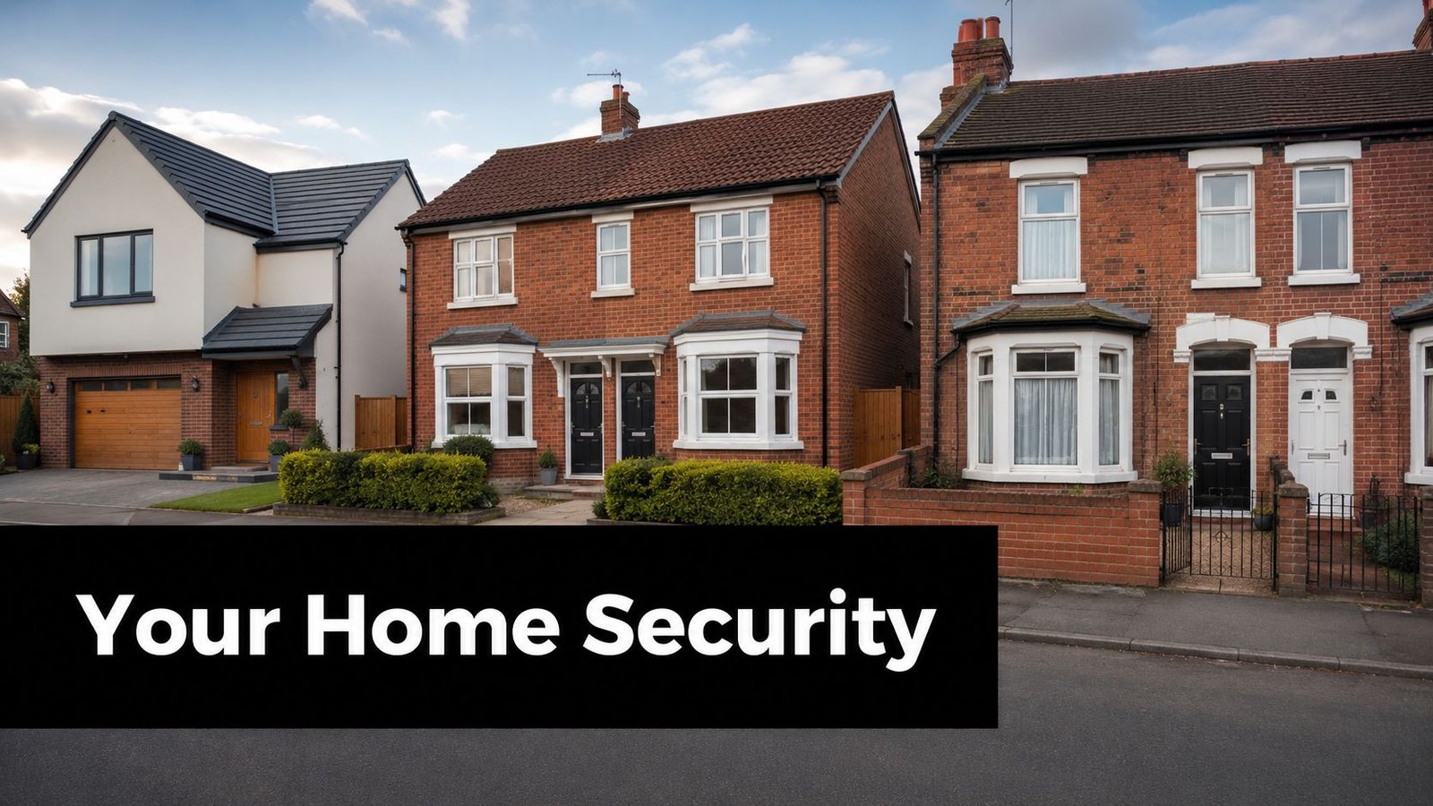 A quiet residential street featuring multiple brick family houses, focusing on neighborhood safety and home security.