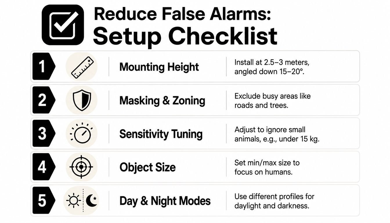 A five-step checklist for reducing false motion detection alarms on security and surveillance camera systems.